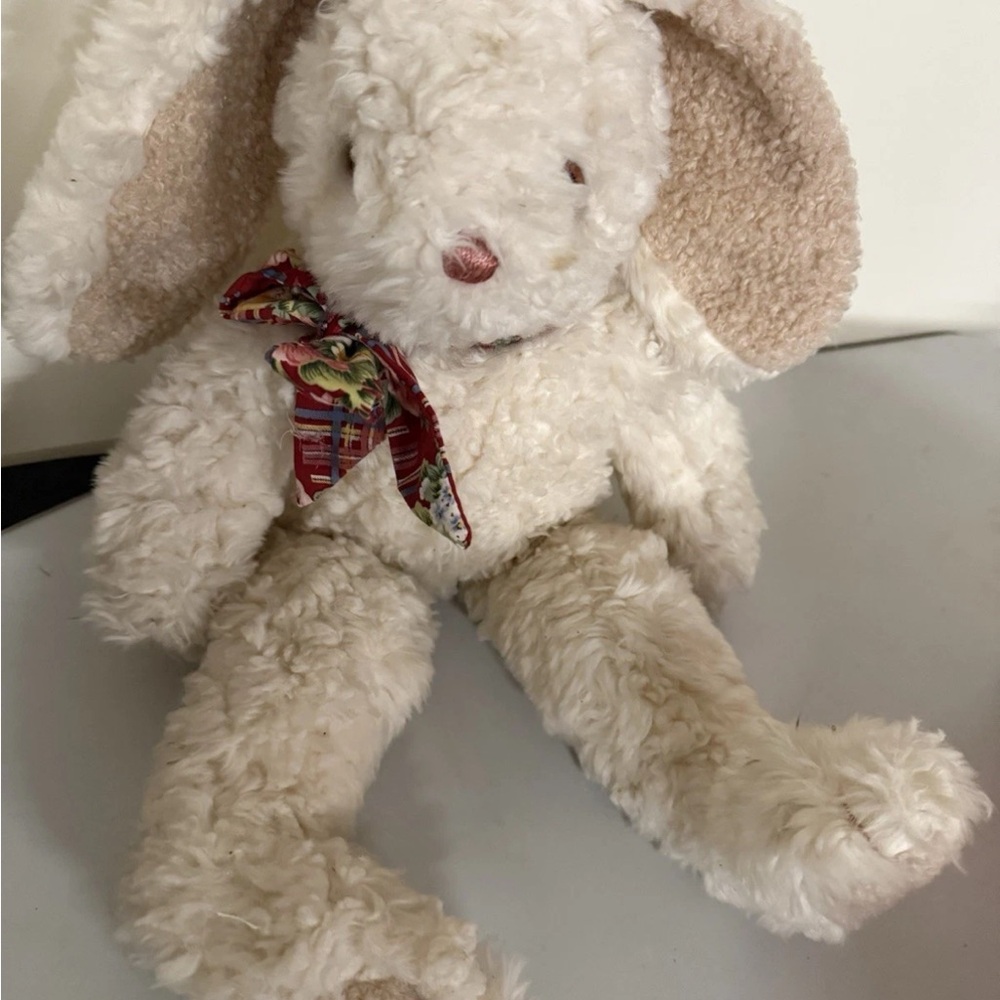Princess Soft Toys Cream Rabbit 10" W/Neck Bow Plush Lightly Loved